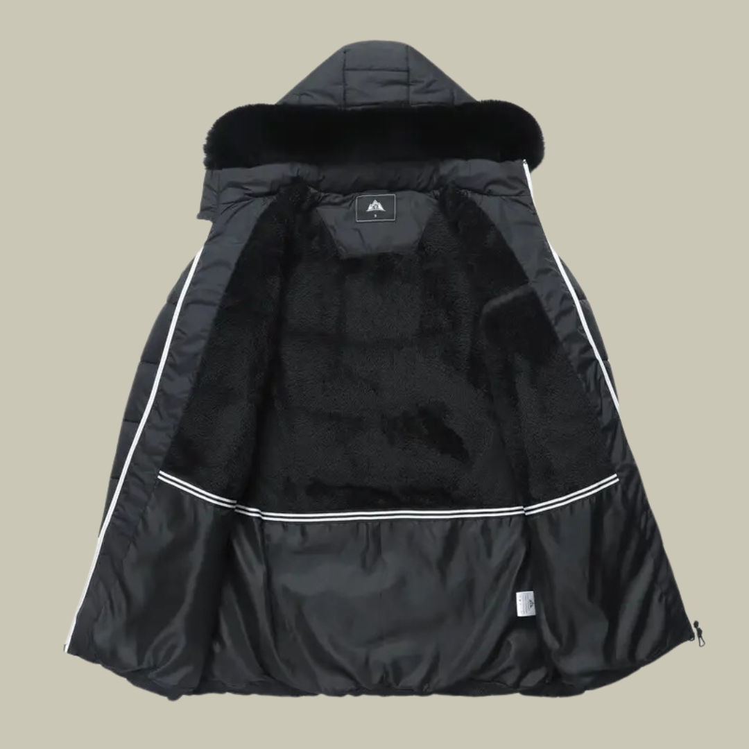 Quilted fur hoodie mid-length winter jacket for women