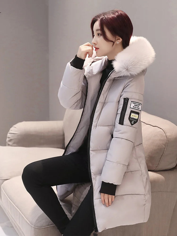 Women's Hooded Parka Faux Fur Collar Long Coat - Various Colors