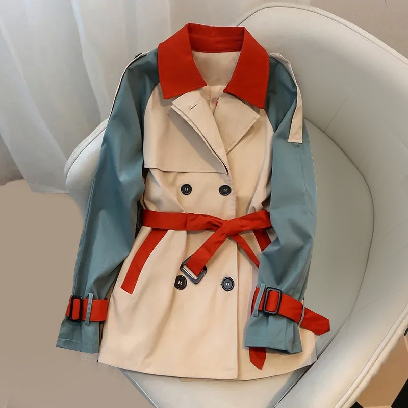 Women's Trench Coat - Double Breasted - Belted Waist - Notch Collar - Adjustable Cuffs