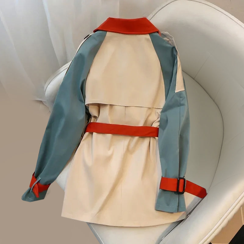 Women's Trench Coat - Double Breasted - Belted Waist - Notch Collar - Adjustable Cuffs