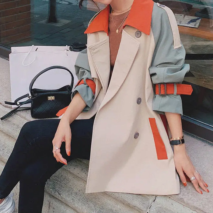 Women's Trench Coat - Double Breasted - Belted Waist - Notch Collar - Adjustable Cuffs