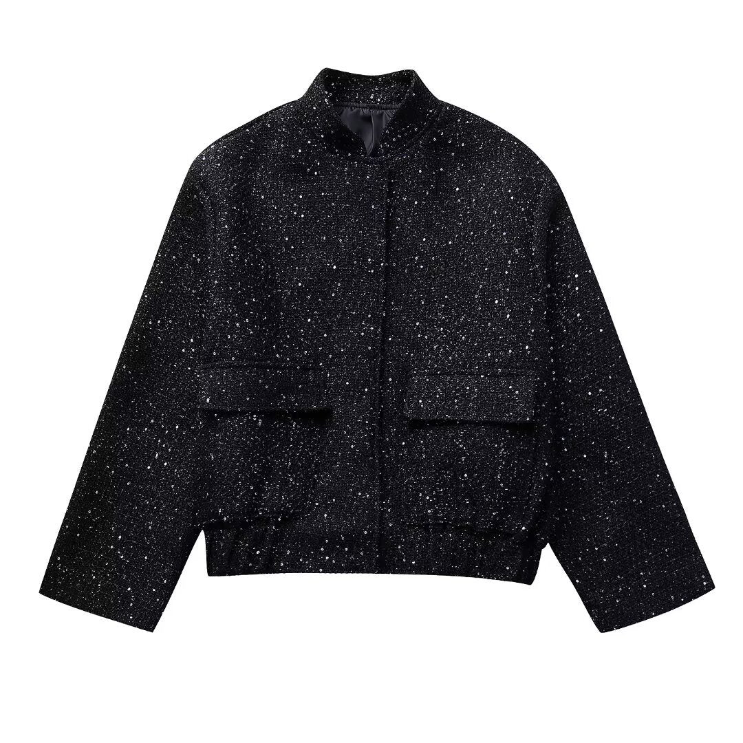 Sequins casual bomber jacket for women