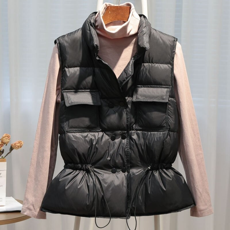 Drawstring gilet vest jacket for women