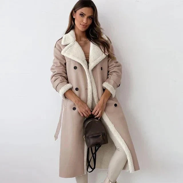 Winter faux fur long sleeve lapel collar jacket for women