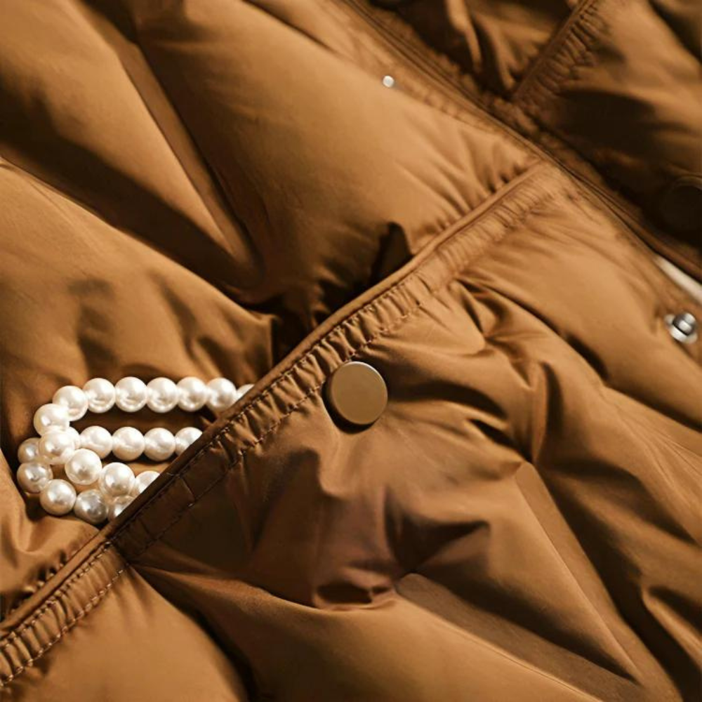 Women's Quilted Jacket - Mid-Length - High Collar - Button Closure - Tailored Fit