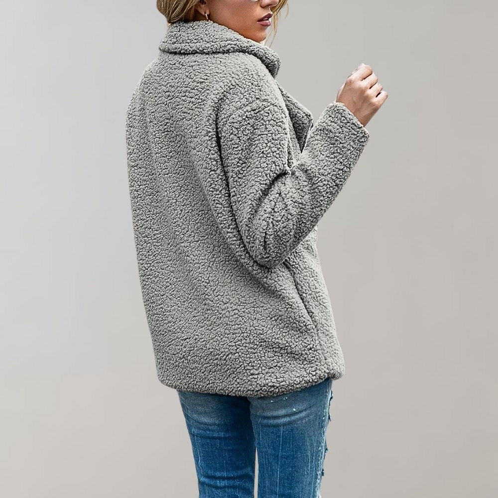 Women's Sherpa Jacket - Soft Fluffy Texture - Oversized Fit - Double-Breasted Lapel Coat
