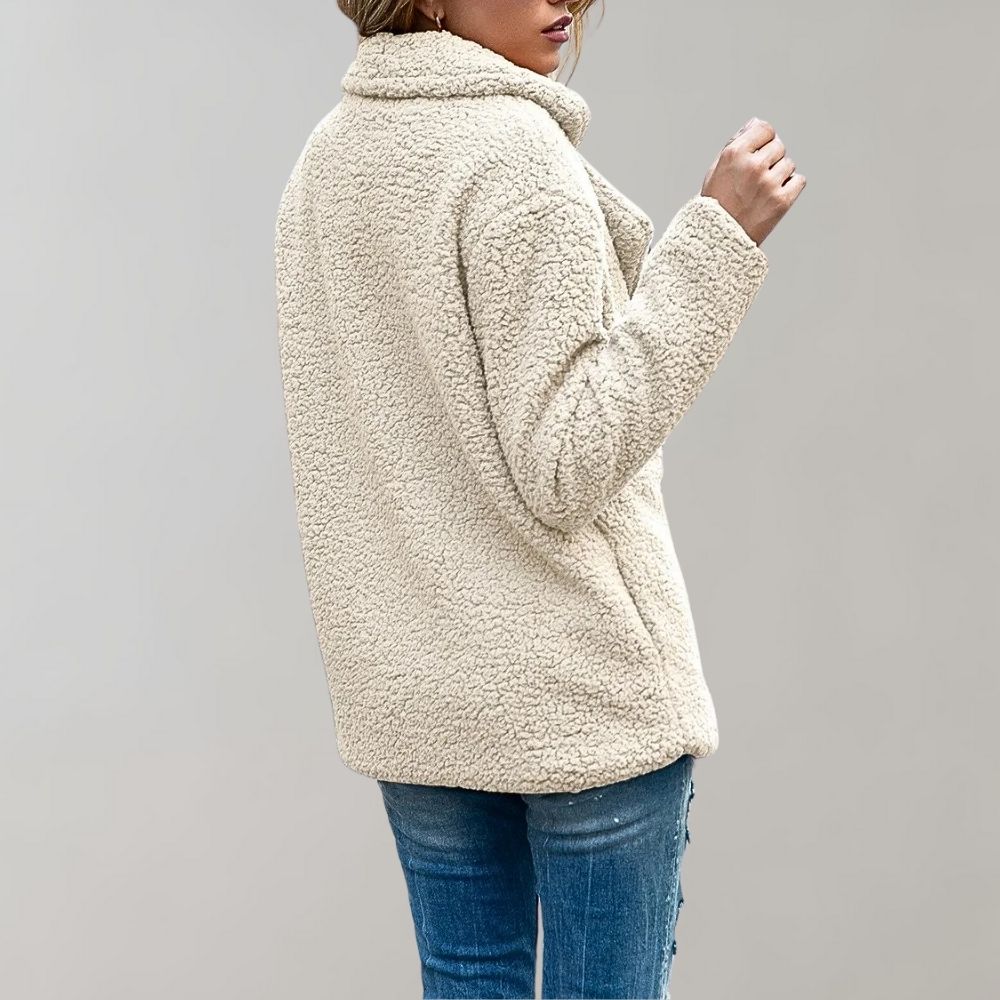 Women's Sherpa Jacket - Soft Fluffy Texture - Oversized Fit - Double-Breasted Lapel Coat