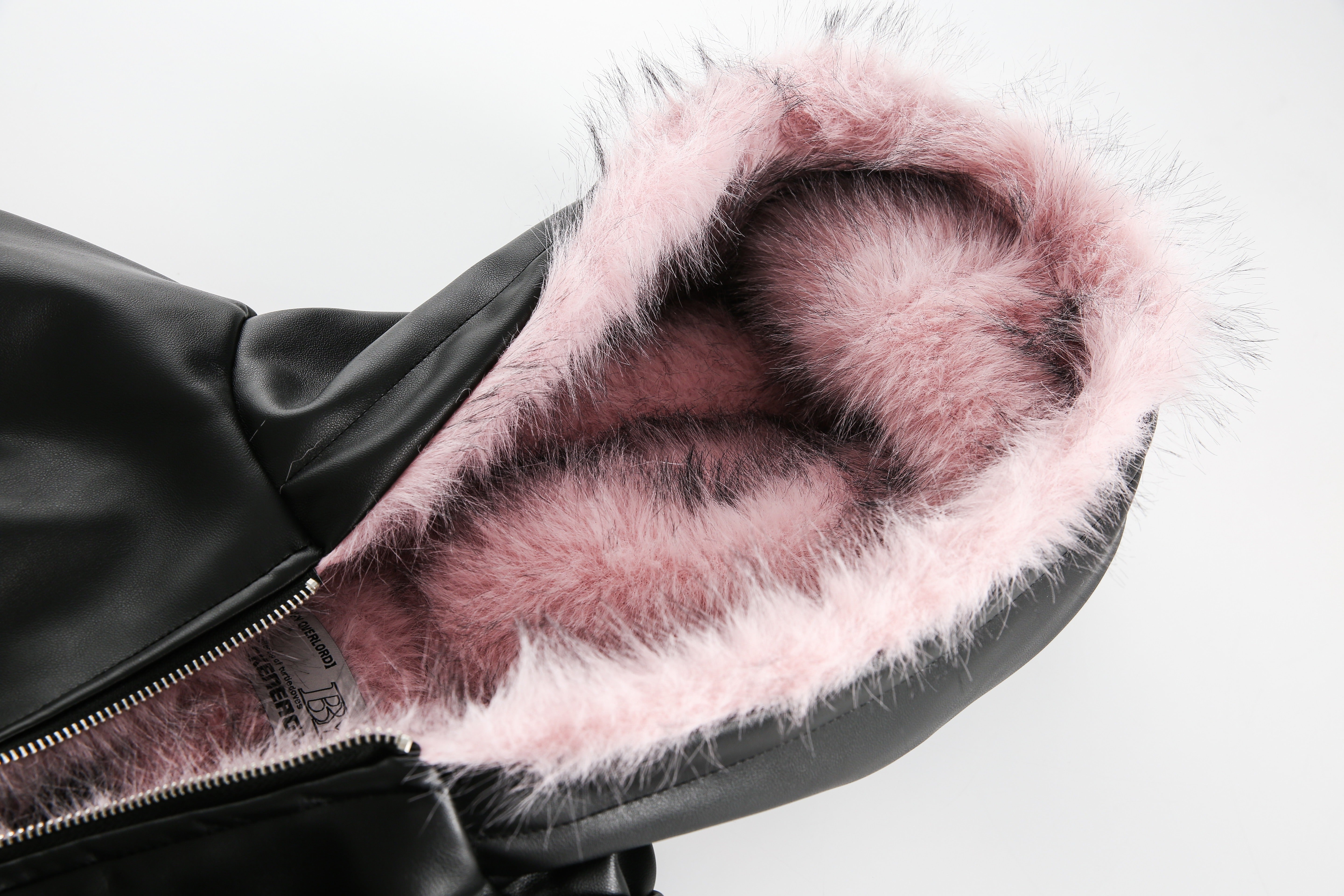 Faux pink fur hooded cotton jacket for women
