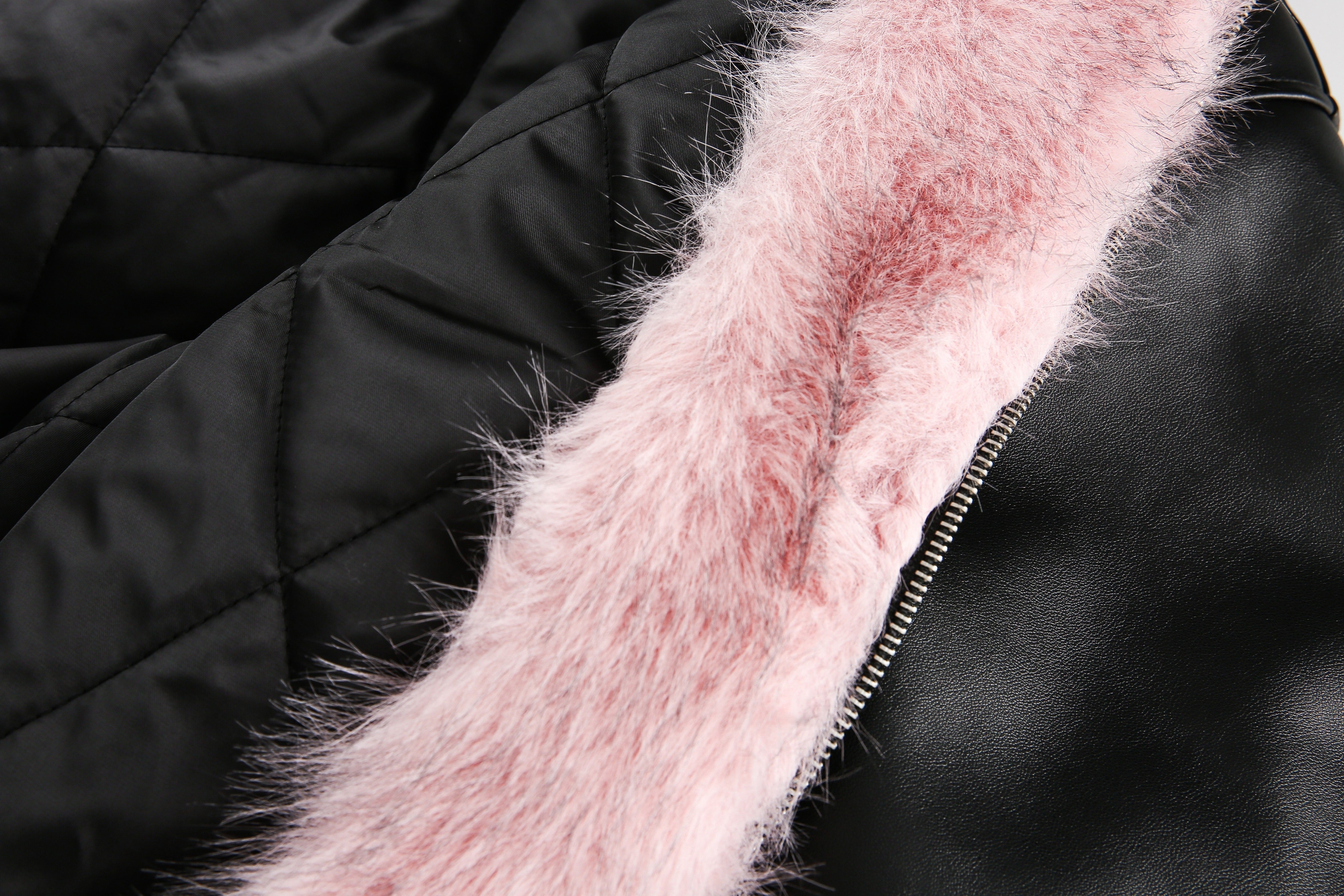 Faux pink fur hooded cotton jacket for women