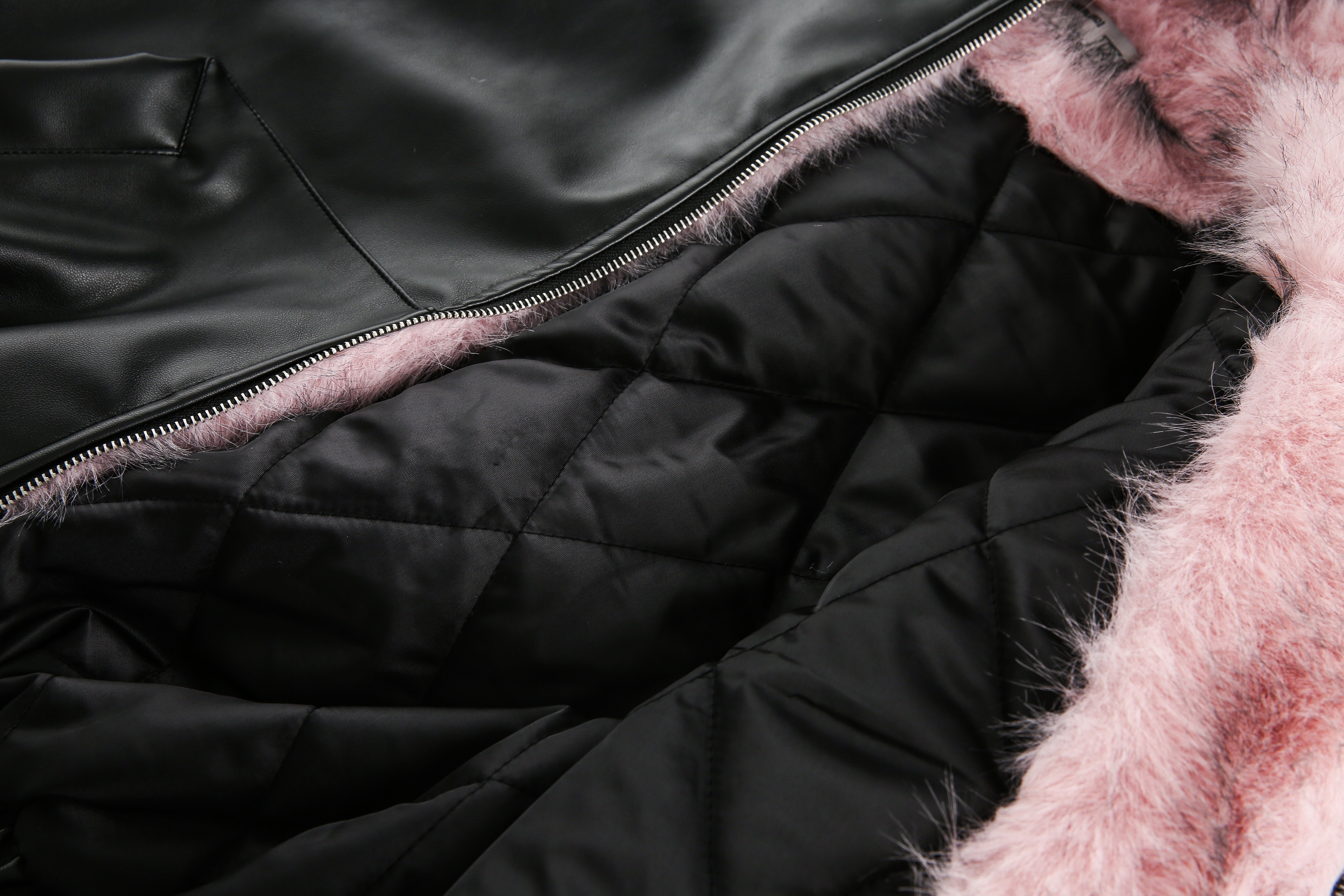 Faux pink fur hooded cotton jacket for women