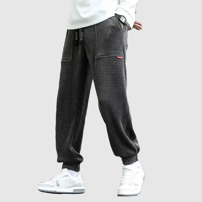 Men’s Corduroy Joggers – Elastic Waist – Tapered Fit – Casual Lounge Trousers