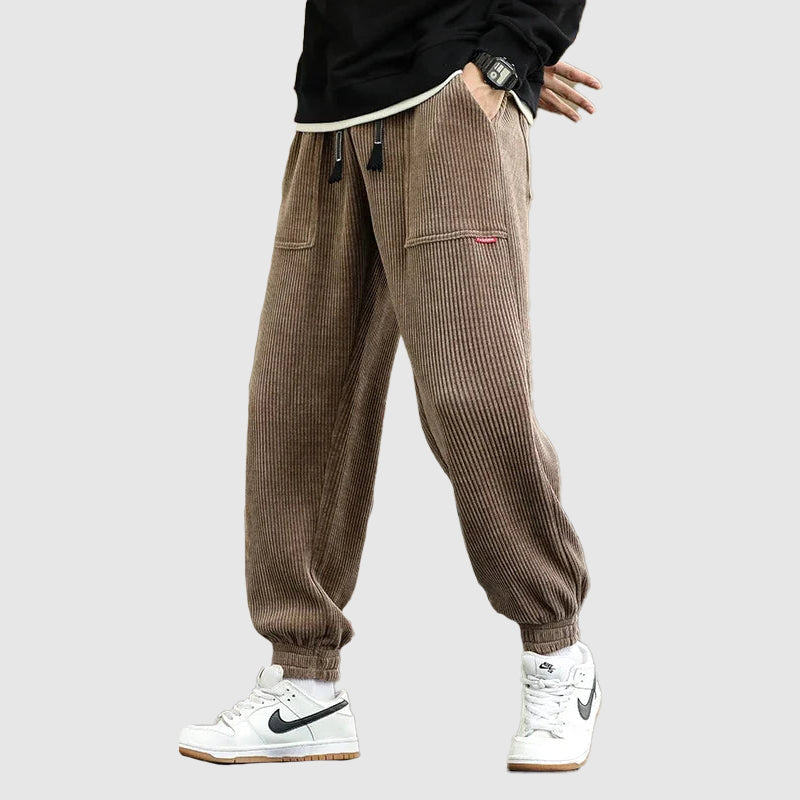 Men’s Corduroy Joggers – Elastic Waist – Tapered Fit – Casual Lounge Trousers