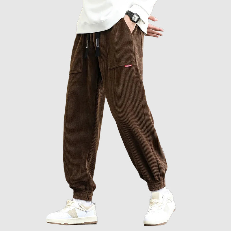 Men’s Corduroy Joggers – Elastic Waist – Tapered Fit – Casual Lounge Trousers
