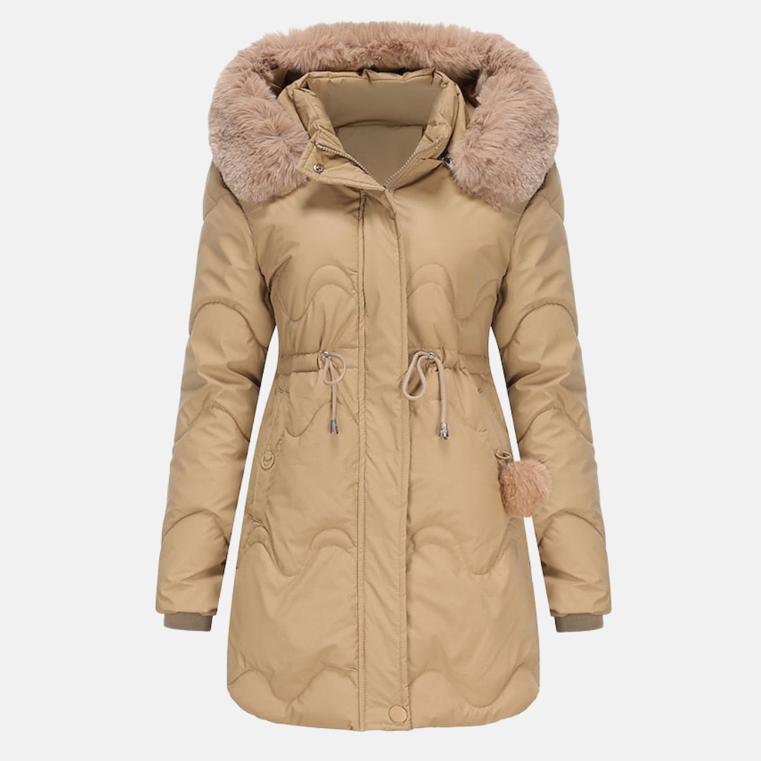 Fluffy hood full zip winter jacket for women