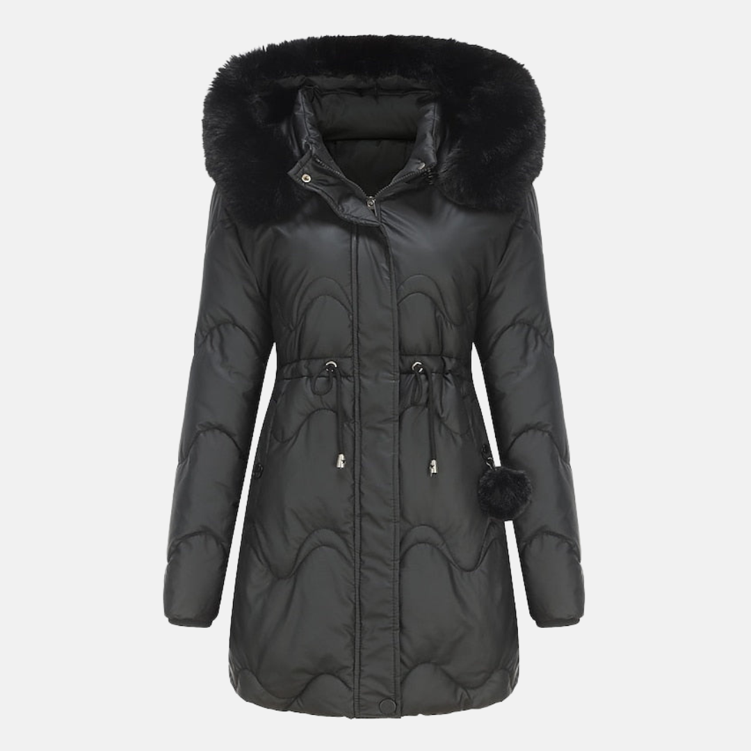 Fluffy hood full zip winter jacket for women