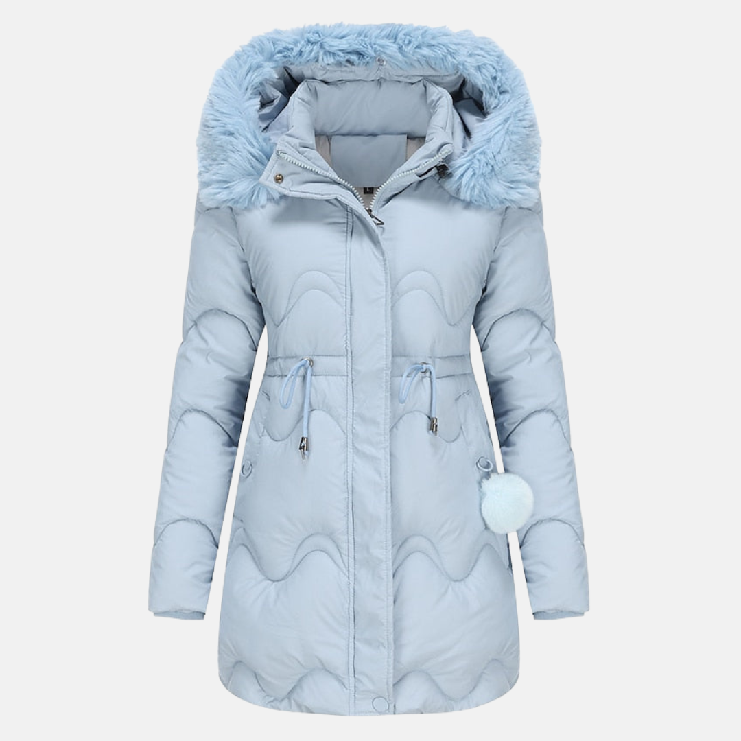 Fluffy hood full zip winter jacket for women