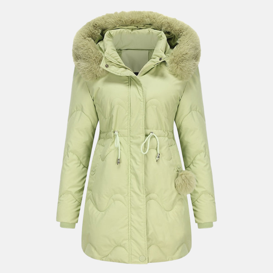 Fluffy hood full zip winter jacket for women