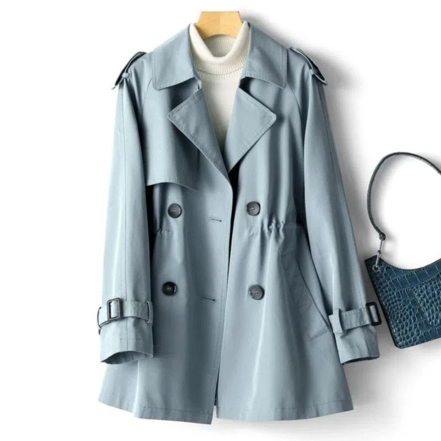 Women's Trench Coat - Double Breasted - Belted Cuffs - Wide Lapels - Classic Fit