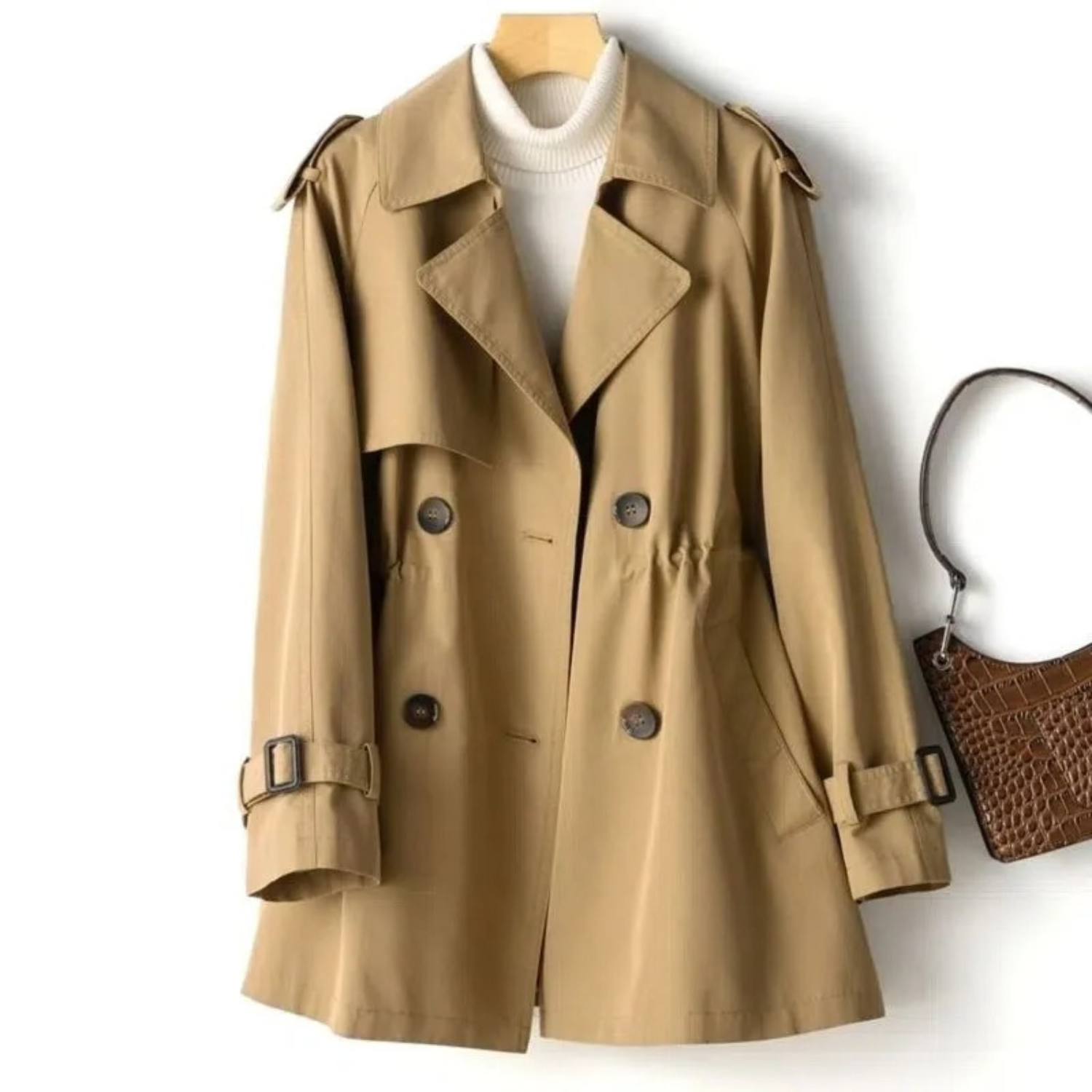 Women's Trench Coat - Double Breasted - Belted Cuffs - Wide Lapels - Classic Fit