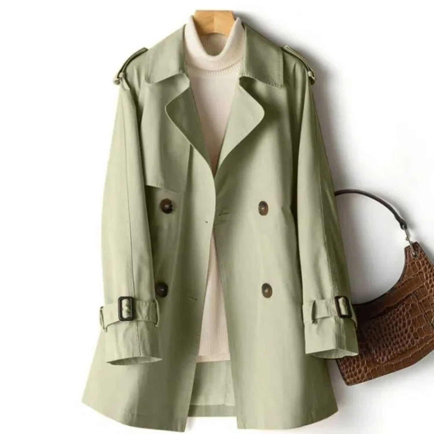 Women's Trench Coat - Double Breasted - Belted Cuffs - Wide Lapels - Classic Fit