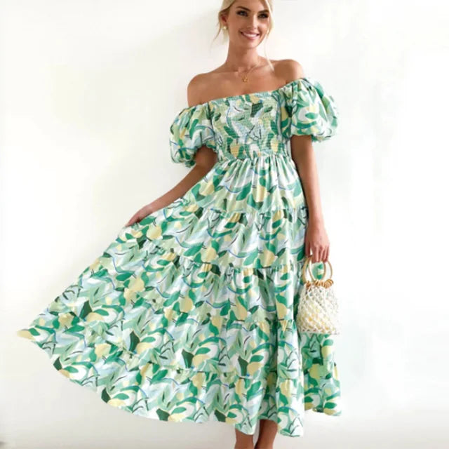 Eloise - Off-the-shoulder, tiered maxi dress with floral pattern