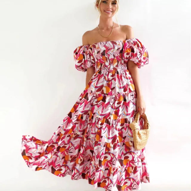 Eloise - Off-the-shoulder, tiered maxi dress with floral pattern
