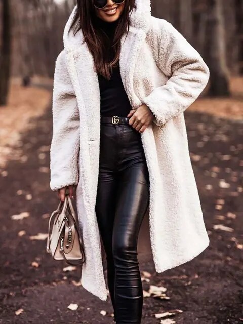 Long plush teddy coat for women