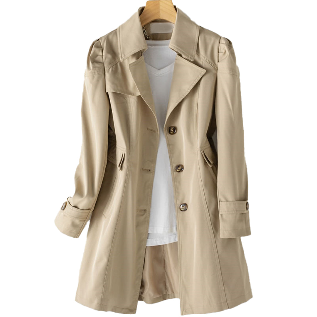 Women's Trench Coat - Tailored Fit - Single-Breasted - Notched Lapel - Mid-Thigh Length