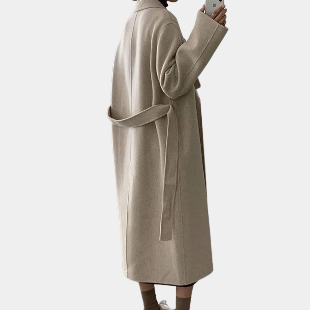 Oversized double breasted long wool coat for women