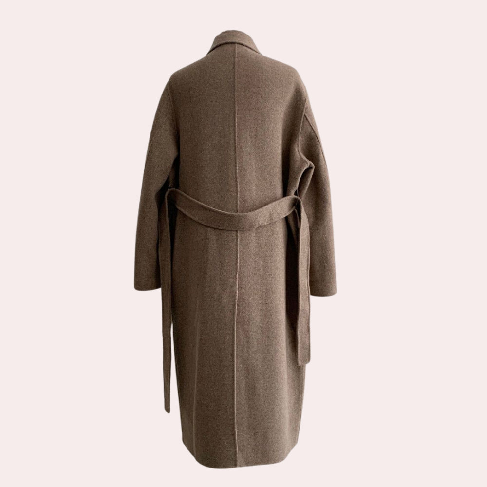 Oversized double breasted long wool coat for women