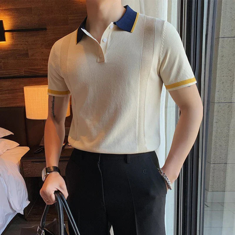 Julian - Polo shirt with ribbed cuffs and contrast collar