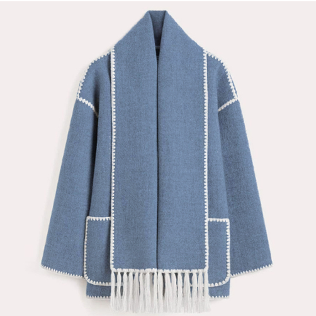 Fringe scarf coat jacket for women