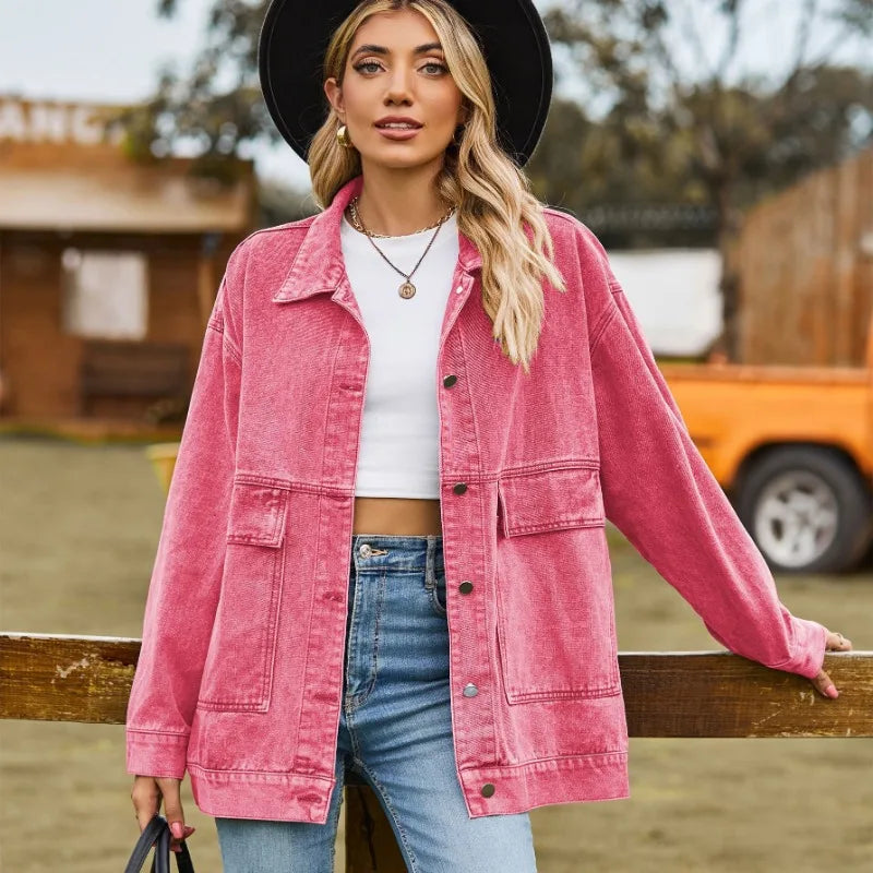 Versatile Retro Denim Jacket for Women - Classic Slim Fit Casual Fall Outerwear