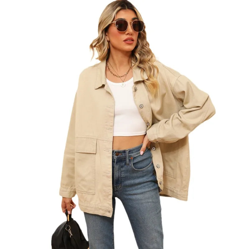Versatile Retro Denim Jacket for Women - Classic Slim Fit Casual Fall Outerwear