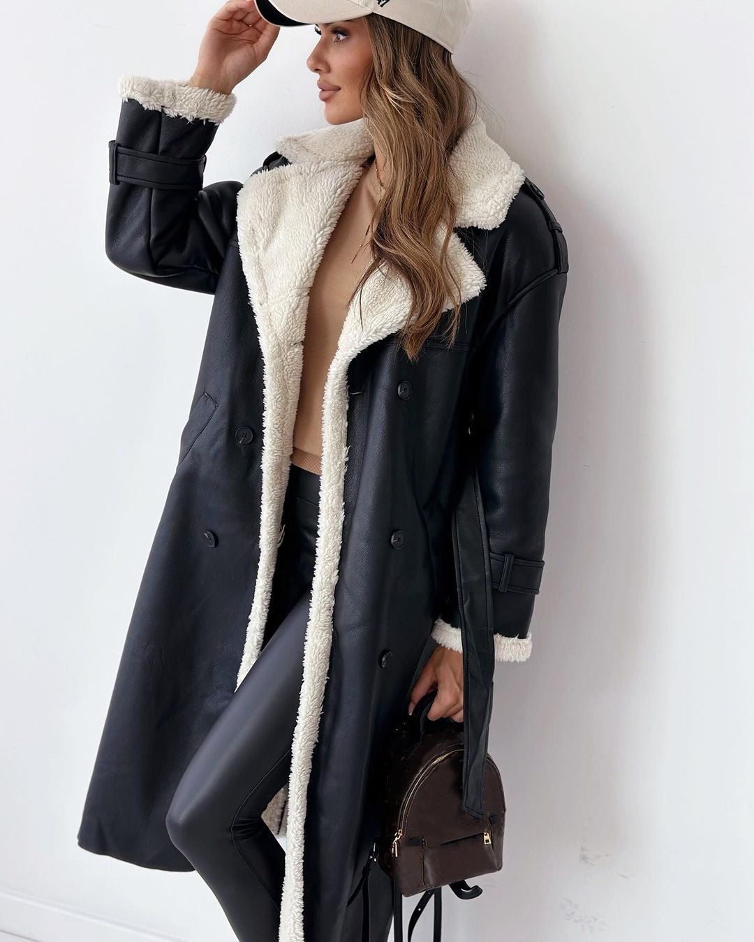 Warm plush long coat for women