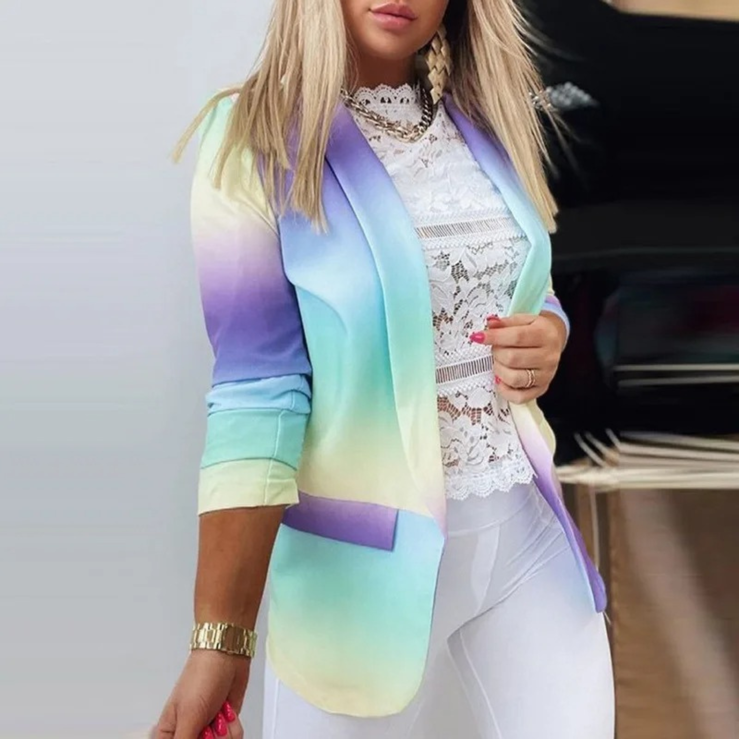 Tie-dye professional slim top blazer for women