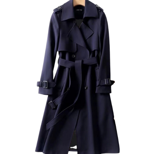 Women's Trench Coat - Double-Breasted - Belted Waist - Wide Lapel - Classic Fit