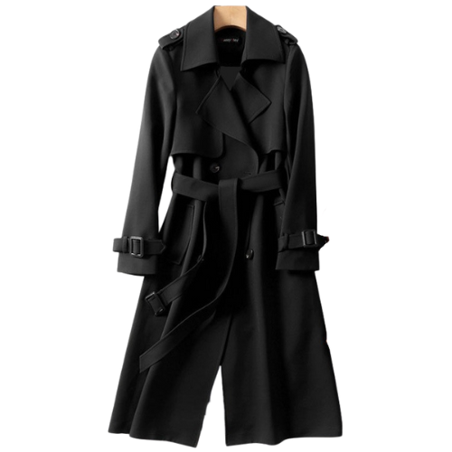 Women's Trench Coat - Double-Breasted - Belted Waist - Wide Lapel - Classic Fit