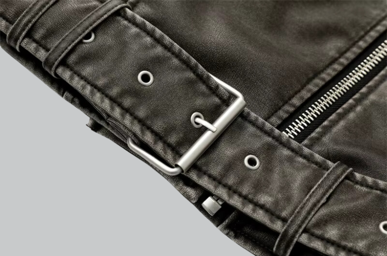 Vintage leather belted jacket for women