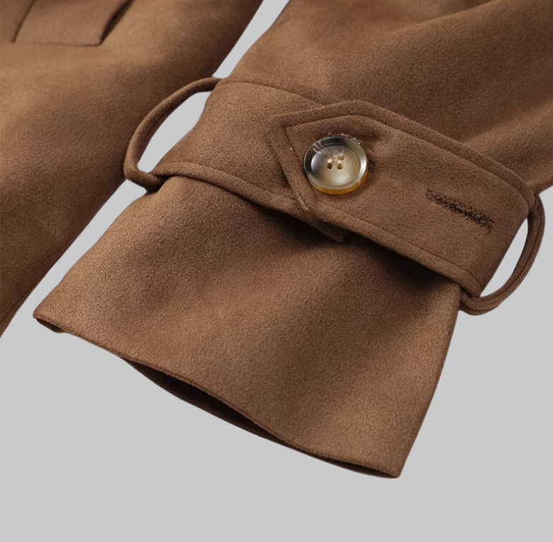 Elegant suede belted long coat for women