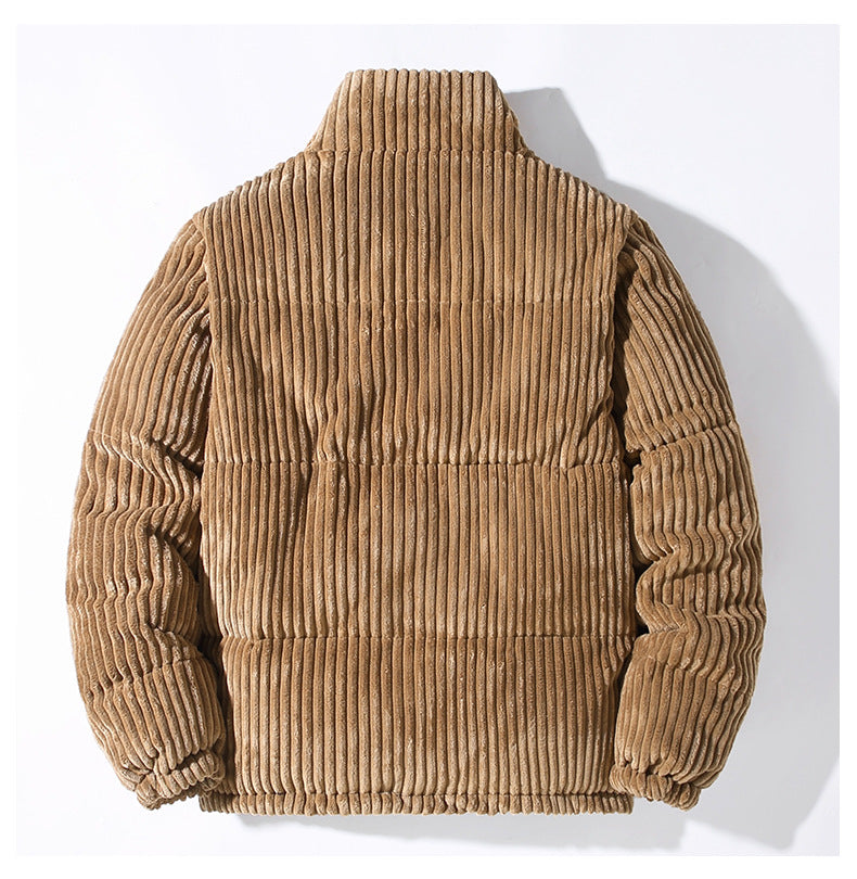 Women's Corduroy Puffer Jacket - High Neck - Quilted Warm Insulated Coat