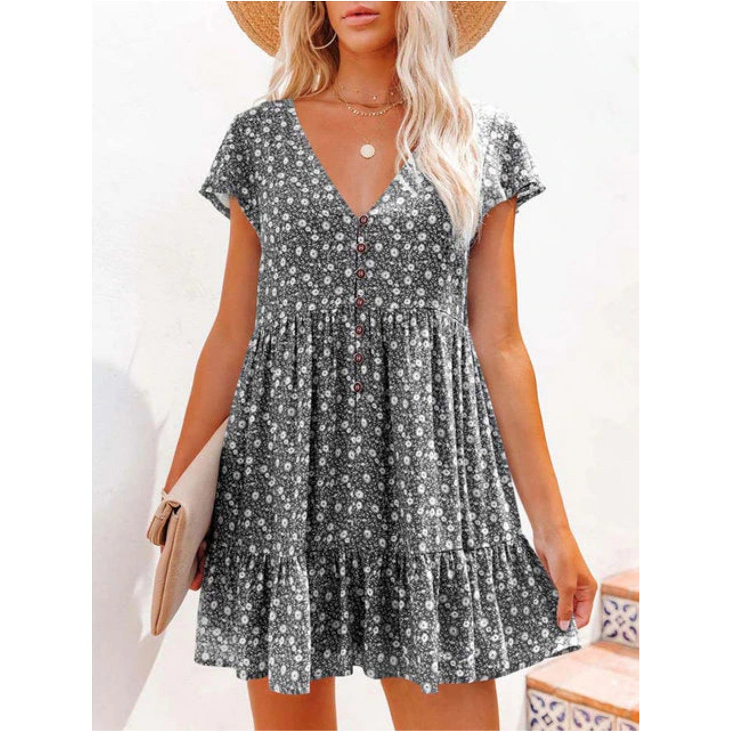 Elise - Summer Dress With Floral Print and Button Closure