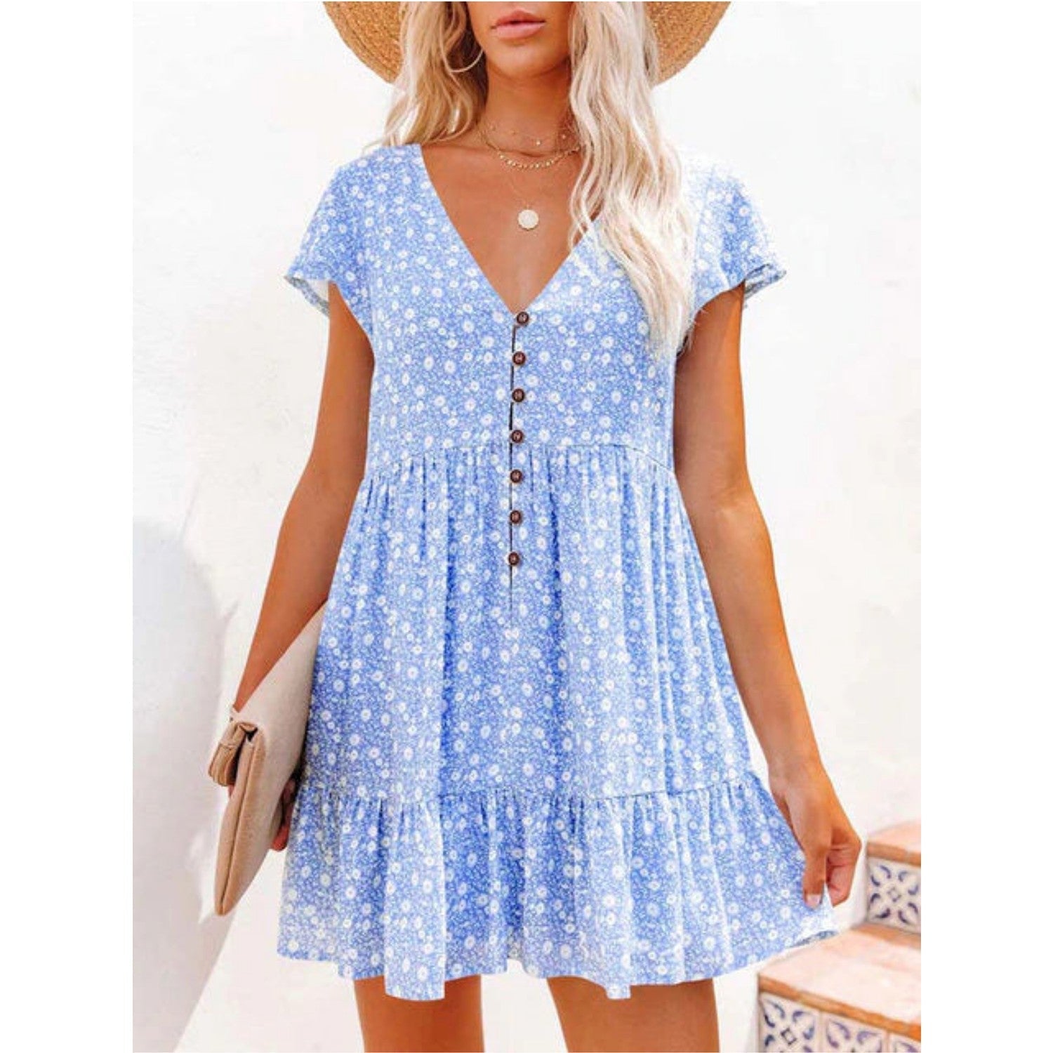 Elise - Summer Dress With Floral Print and Button Closure