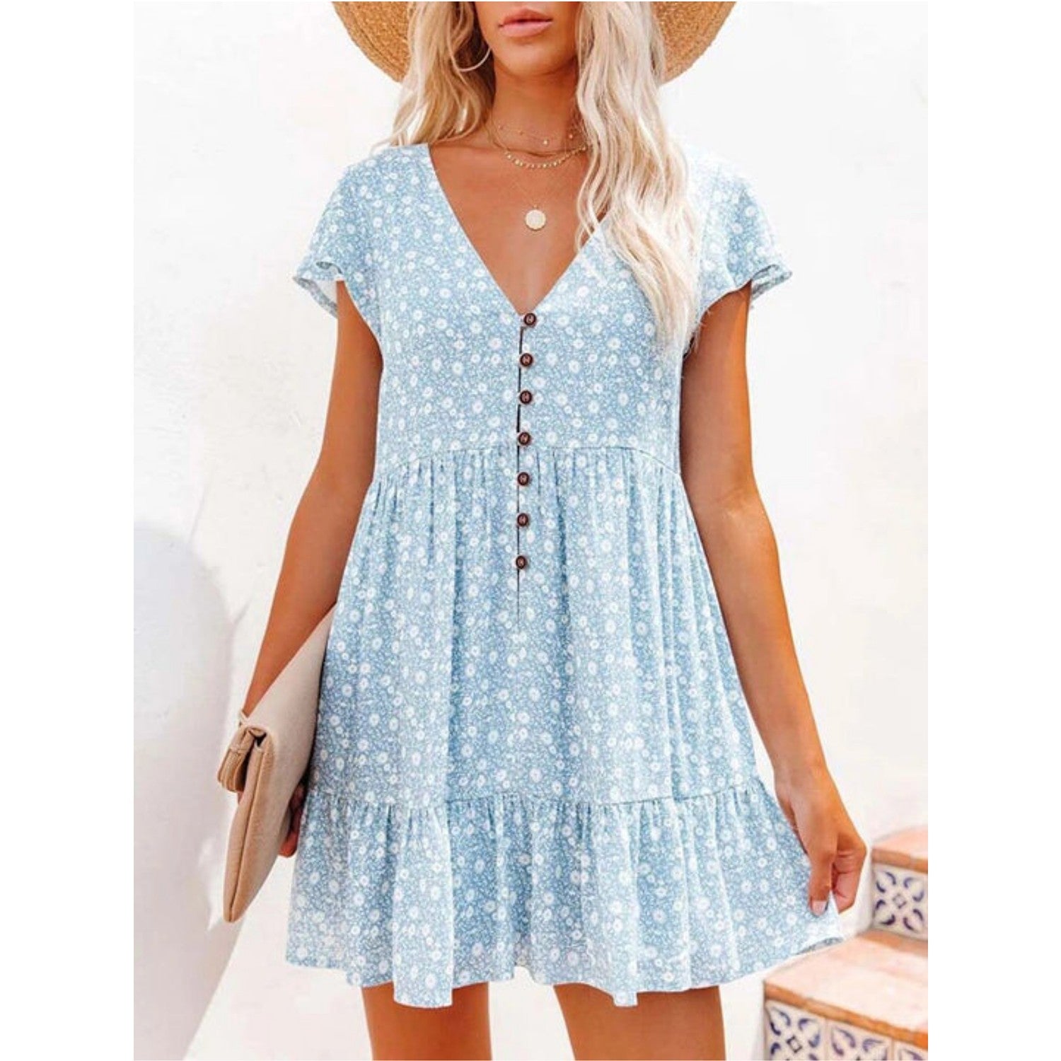Elise - Summer Dress With Floral Print and Button Closure