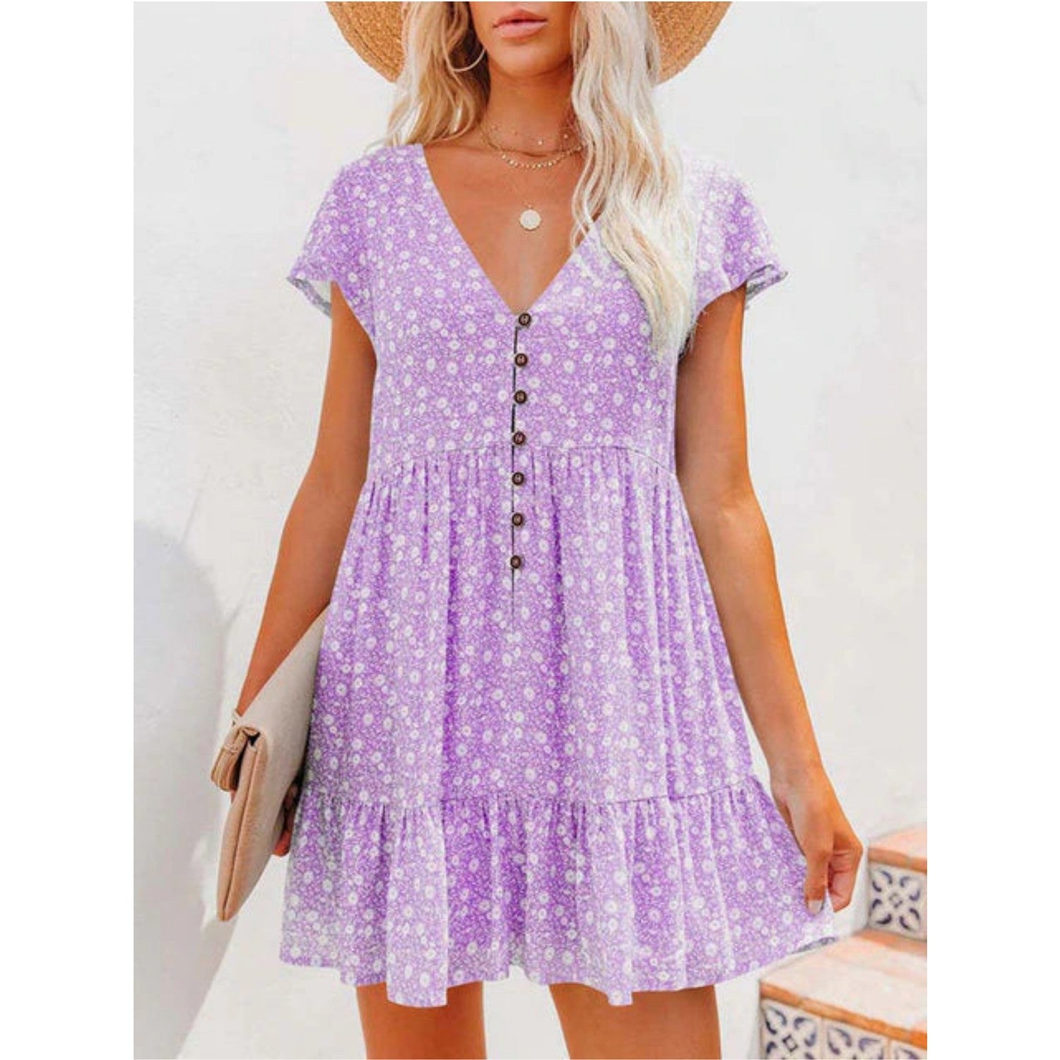 Elise - Summer Dress With Floral Print and Button Closure