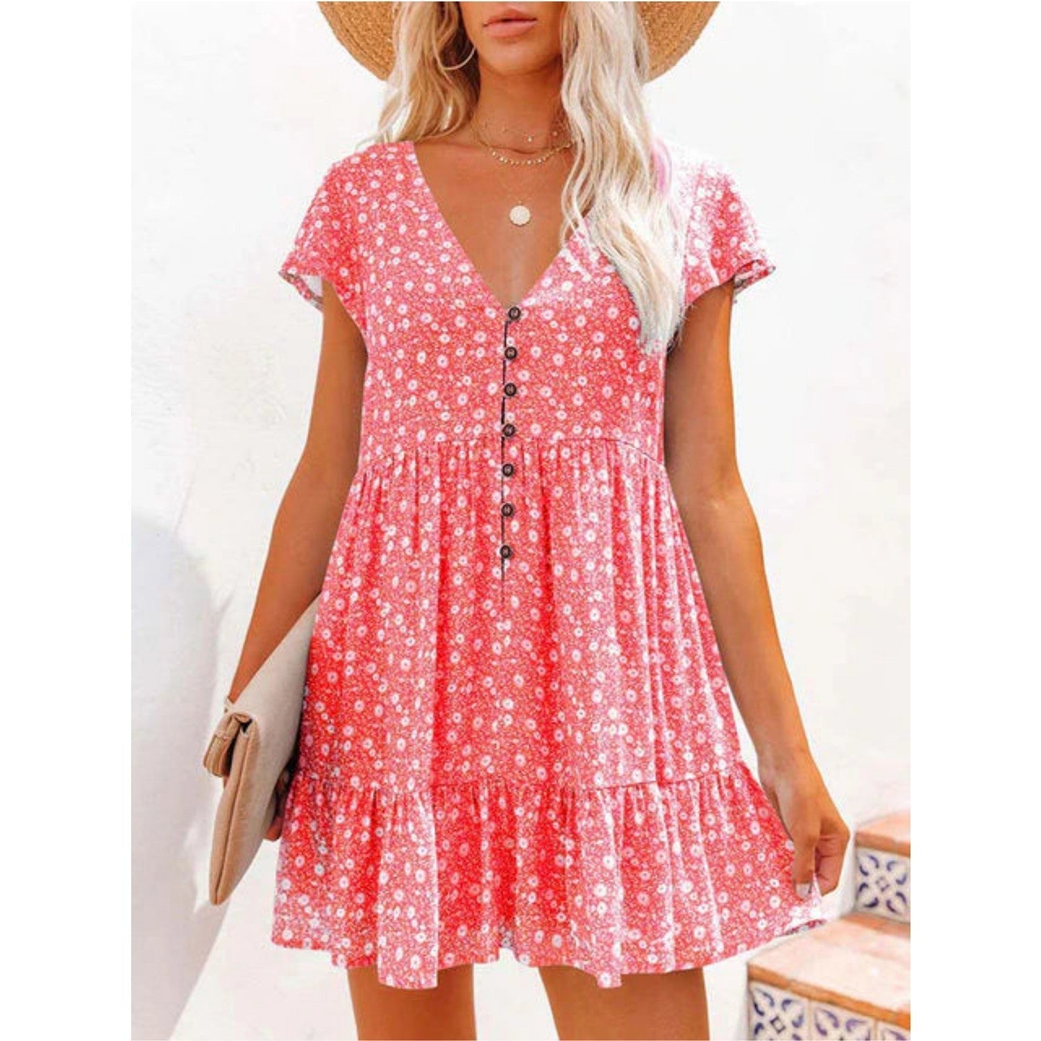 Elise - Summer Dress With Floral Print and Button Closure