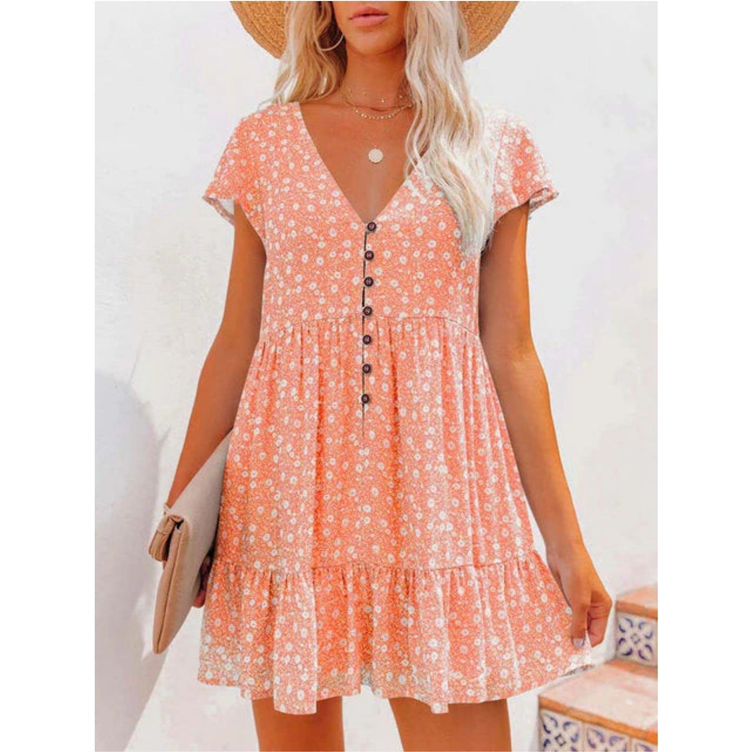 Elise - Summer Dress With Floral Print and Button Closure