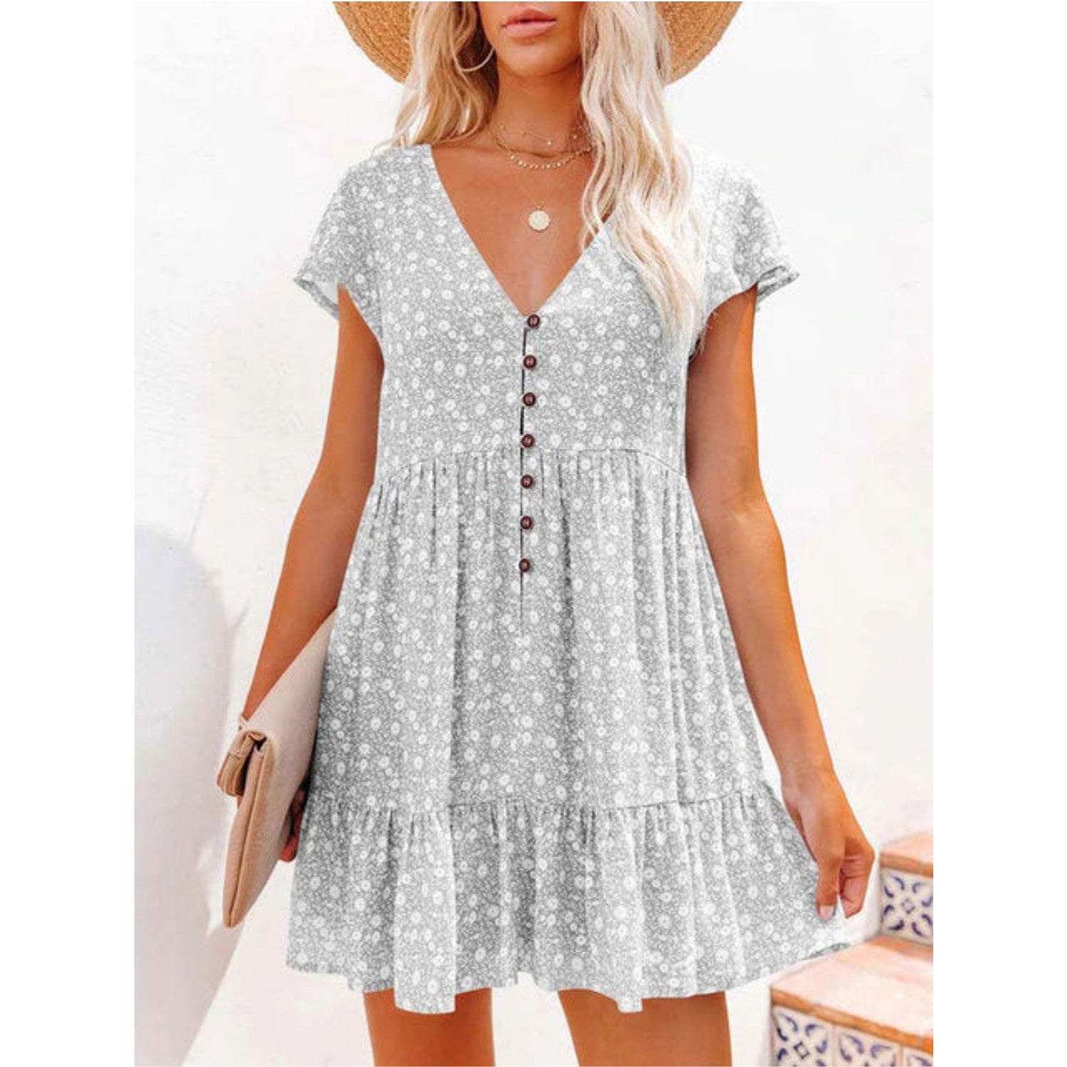 Elise - Summer Dress With Floral Print and Button Closure