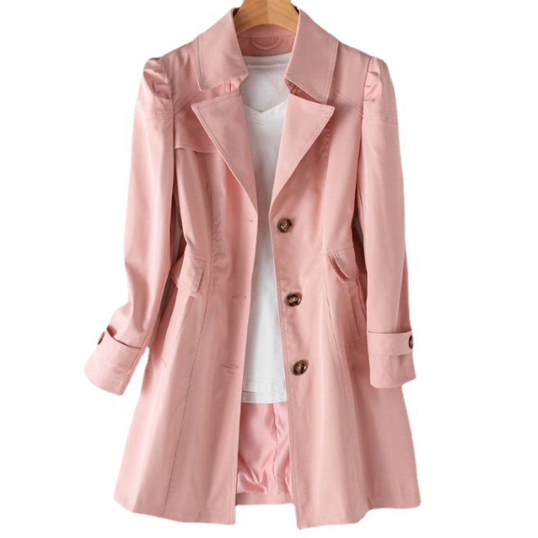 Women's Trench Coat - Tailored Fit - Single-Breasted - Notched Lapel - Mid-Thigh Length