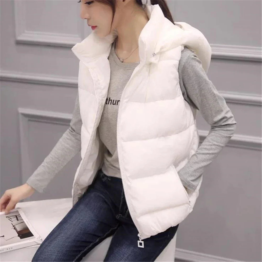 Women's Hooded Sleeveless Puffer Jacket – Lightweight Winter Vest